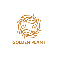 Golden plant logo template design