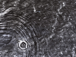 Abstract black-white background of water and sand with round streaks on the surface.