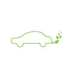 Thin line flat color electric car with leafs isolated. Renewable eco technologies