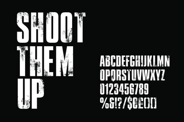 Distressed condensed bold alphabet for post-apocalyptic titles. Vector typography illustration on black background
