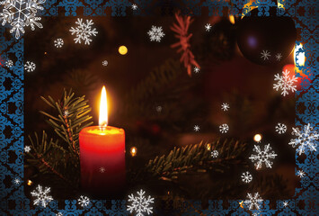 キャンドルライトともみの木の暖かい雰囲気のクリスマスカード（文字無し）