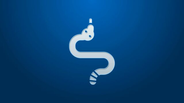 White line Snake icon isolated on blue background. 4K Video motion graphic animation.