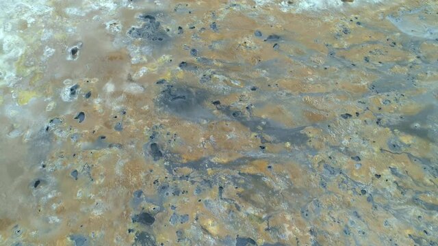Bizarre geothermal pock marked landscape Hverir Iceland aerial