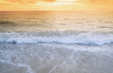Brown  sand beach and  sunset sky  fresh and relax nature background