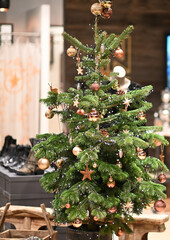 decorated Christmas tree with shiny balls