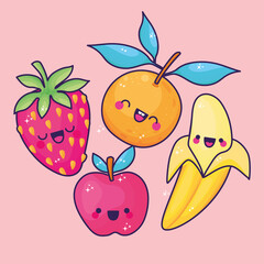 sets of kawaii fruits icons
