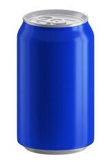 Blue full metal aluminum 330ml beverage can isolated on white background. 3D rendering.