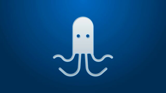 White line Octopus icon isolated on blue background. 4K Video motion graphic animation.