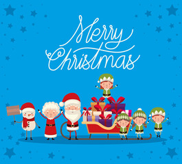 set of christmas characters on blue background