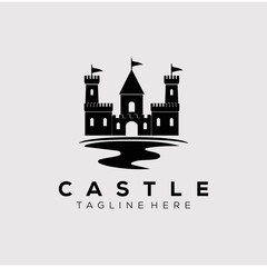 Fototapeta premium river castle logo vector illustration design