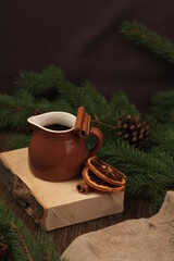 cup of coffee Christmas photos, coffee with cinnamon, New Year's atmosphere, holiday, New Year's holidays. New Year's atmosphere, New Year's layouts
