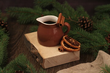 Christmas photos, coffee with cinnamon, New Year's atmosphere, holiday, New Year's holidays. New Year's atmosphere, New Year's layouts