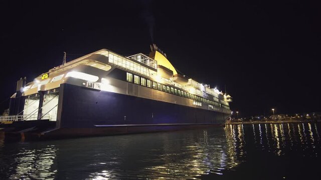 Ferry cruiser in port of Pireas, one of the largest in Europe, where boats and cruise ships travel to popular Aegean destinations, Attica, Greece