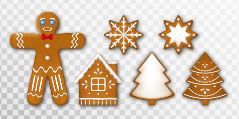 Set of Christmas gingerbread cookies. Traditional winter holidays biscuits
