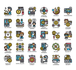 Set of cashless society thin line and pixel perfect icons for any web and app project.
