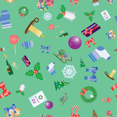 Seamless pattern with icons of Christmas symbols