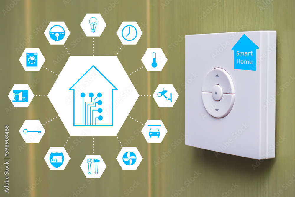 Poster internet of things. home automation technologies. smart home system. remote control of household app