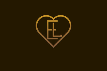Fototapeta premium Abstract initials E and L logo, gold colour line style heart and letter combination, usable for brand, card and invitation, logo design template element,vector illustration