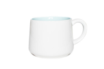 Mockup of white mug isolated on white background.