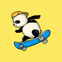 cartoon animal design panda skateboarding cute mascot logo