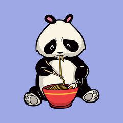cartoon animal design panda eats ramen cute mascot logo