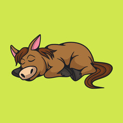 cartoon animal design sleeping horse cute mascot logo