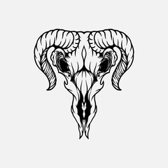 goat skull tattoo hand drawn illustration