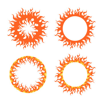Round fire frames for designs, vector set