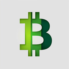 Obraz premium Paper cut bitcoin sign. Realistic 3D multi layers papercut effect. Colorful sign of cryptocurrency. Eco Friendly concept. Logo design vector template