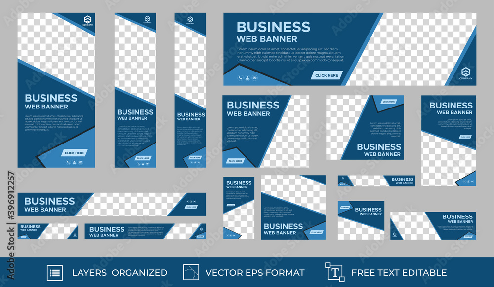 Poster set of business web banners with standard size. vertical, horizontal and square template. vector eps
