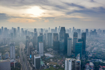 Jakarta cityscape with air pollution at morning