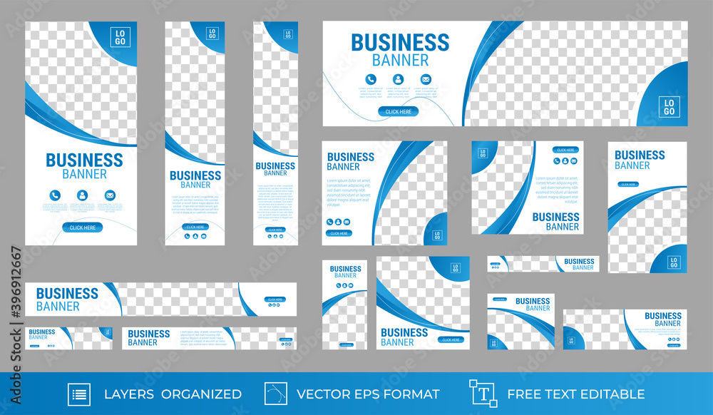 Wall mural set of business web banners with standard size. vertical, horizontal and square template. vector eps