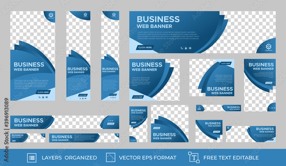 Poster set of business web banners with standard size. vertical, horizontal and square template. vector eps