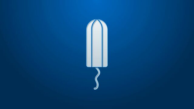 White line Menstruation and sanitary tampon icon isolated on blue background. Feminine hygiene product. 4K Video motion graphic animation.