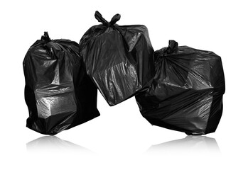 Black garbage bag isolated on white background