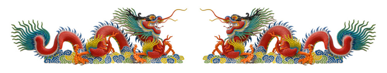 Fototapeta premium Chinese dragon statue isolated on white background