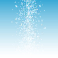 Silver Snow Vector Blue Background. Sky Snowflake 
