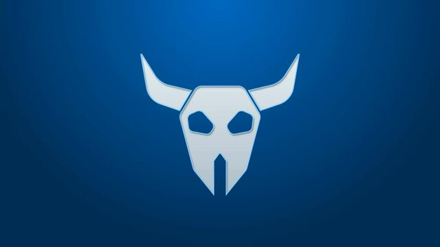 White line Buffalo skull icon isolated on blue background. 4K Video motion graphic animation.