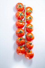 Branch of cherry tomatoes on a light background