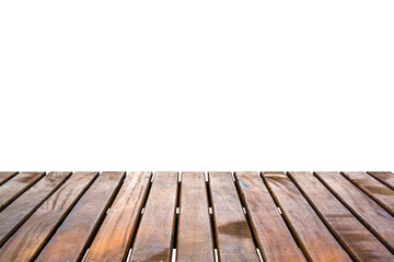 Brown wooden plank table isolated on white background with clipping path