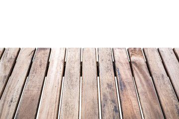 Brown wooden plank table isolated on white background with clipping path