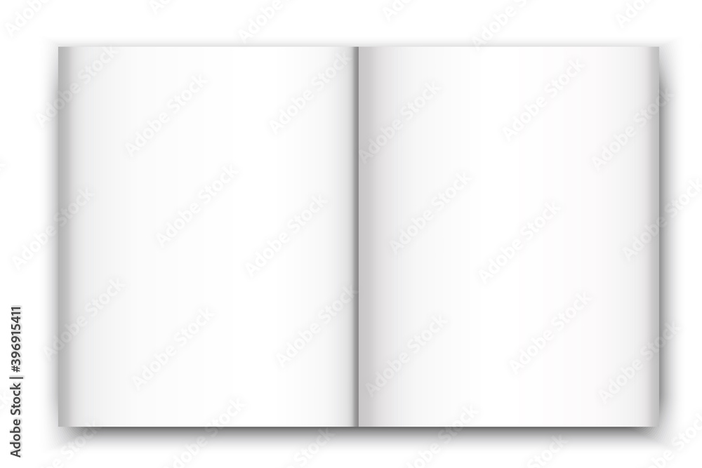 Poster open white blank book. notebook paper. layout template with open white blank book on soft white back