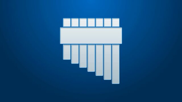 White line Pan flute icon isolated on blue background. Traditional peruvian musical instrument. Zampona. Folk instrument from Peru, Bolivia and Mexico. 4K Video motion graphic animation.