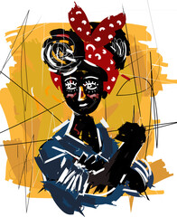 feminist african girl cute doodle painting