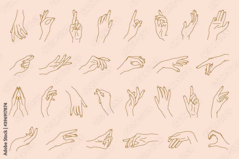 Wall mural vector hand gestures set of abstract logo template. crossed fingers, open, close, ok gesture, reachi