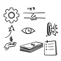 Fototapeta premium hand drawn set of linear icons related to finance management, trade service and investment strategy in doodle style vector