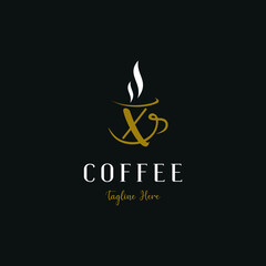 Initial x letter on cup coffee concept logo for coffee shop and store, cafeteria brand template
