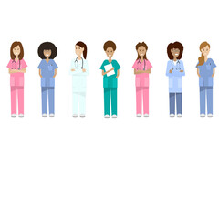 Set of different doctors, nurses, medical workers, medical personnel in the fight against covid-19.