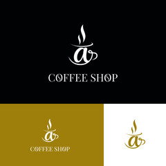 Initial a letter on cup coffee concept logo for coffee shop and store, cafeteria brand template