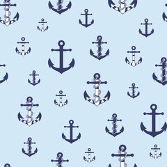 nautical seamless pattern, Anchors on blue background